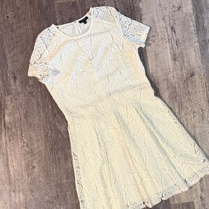 Lace Short-Sleeve Fit & Flare Dress Ivory - Women's worn once for bridal shower